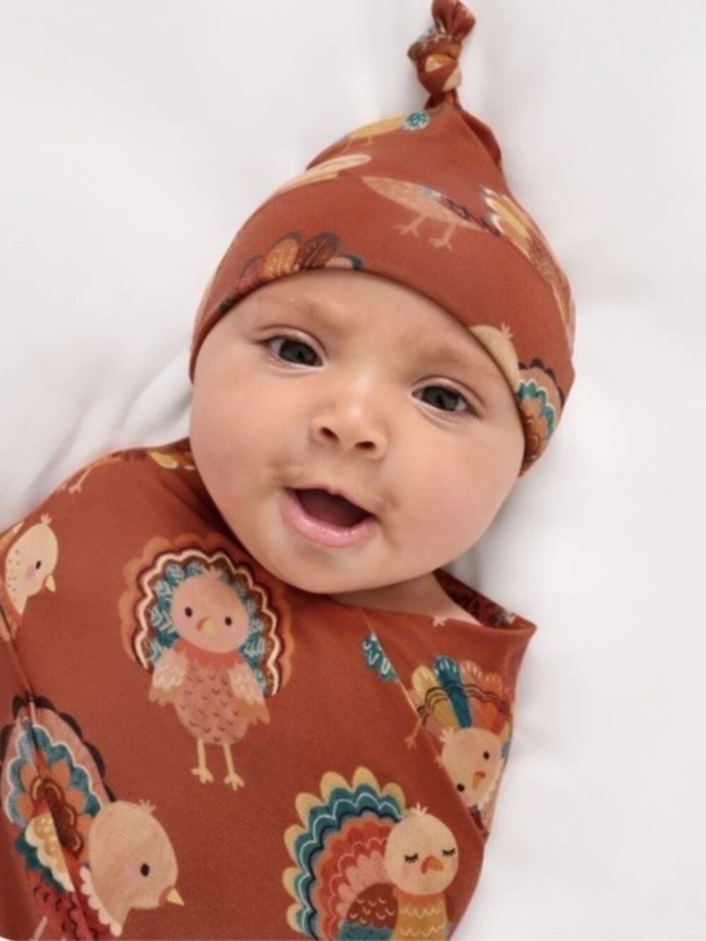 NIB Little Sleepies Grateful Gobbles Swaddle & Hat Thanksgiving Photo Turkey